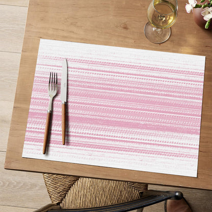 Artoid Mode White Pink Vinyl Placemats Set of 4, Washable Heat Resistant Non-Slip Woven Plastic PVC Easter Place Mats for Farmhouse Holiday Party Kitchen Dining Decor