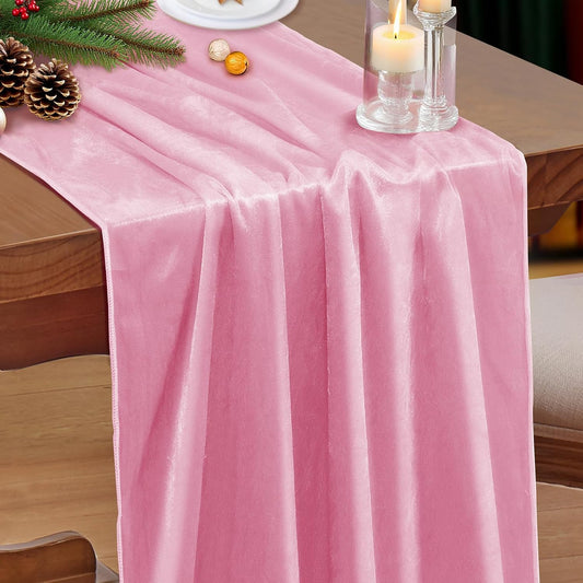P Pothuiny Velvet Pink Table Runner 20 x 120Inch/ 10ft Long Luxurious Elegant Velvet Fabric Table Runner for Wedding Reception, Thanksgiving, Halloween, Christmas Decor