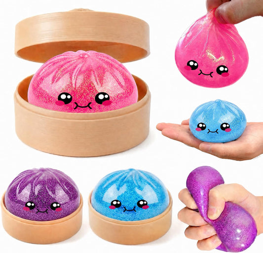 1PCS Dumpling Glitter Stress Ball, Cute Squishy Toys for Kids – 3.94" Squishy Stress Sugar Balls for Adults, Squeeze Sensory Toys (Two Pink Styles; one Will be Selected at Random).