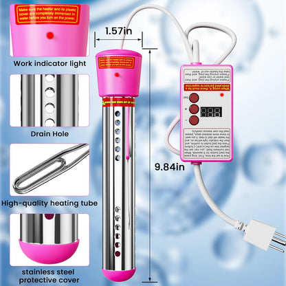 2000W Immersion Water Heater, Portable Electric Bucket Heater with Timing Automatic Power Off Function, LCD Thermometer, UL Certified for Fast Heating in Buckets, Bathtubs, Hot Tubs, Pools, Pet Bath