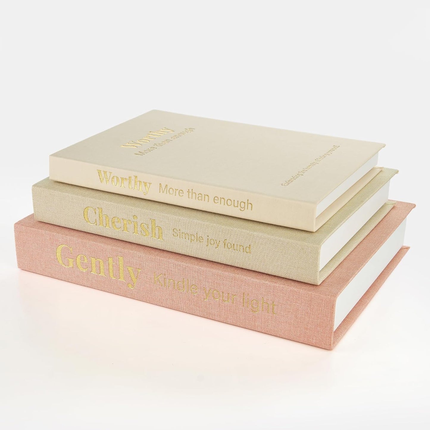 Decorative Books for Home Decor, Set of 3 Faux Books with Hidden Storage, Linen Fake Book Box for Coffee Table Bookshelf Decor (Dusty pink-oatmeal-beige)