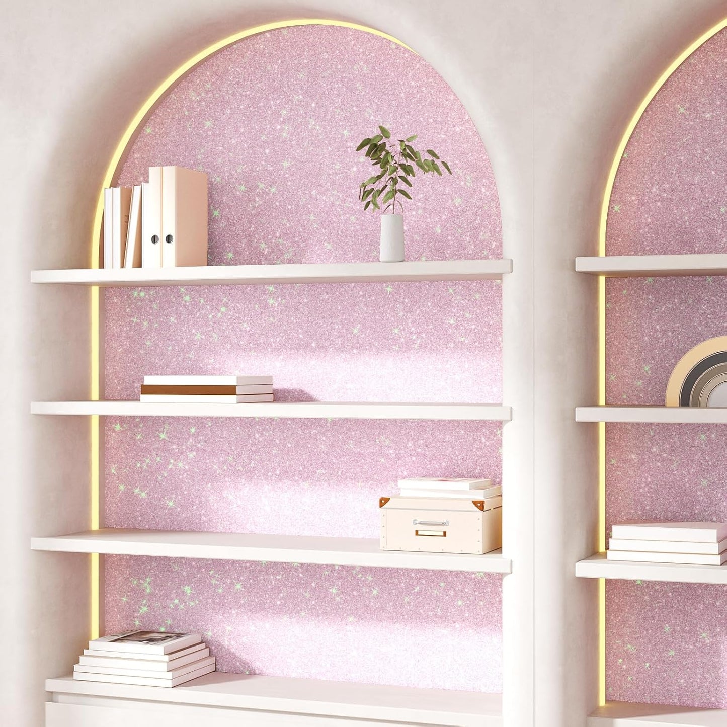 Holographic Pink Glitter Wallpaper Stick and Peel Sparkle Glitter Contact Paper for Girls Drawer Desk Shelves Fridge Thick Fabric Wrap Self Adhesive Removable Pink Wall Paper 15.7"x118"