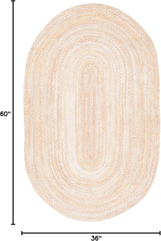 SAFAVIEH Braided Collection Area Rug - 3' x 5' Oval, Beige with Pink Accents, Handmade Cotton, Country Cottage Style, Reversible, Ideal for Areas in Entryway Living Room Bedroom Kitchen (BRD452B)