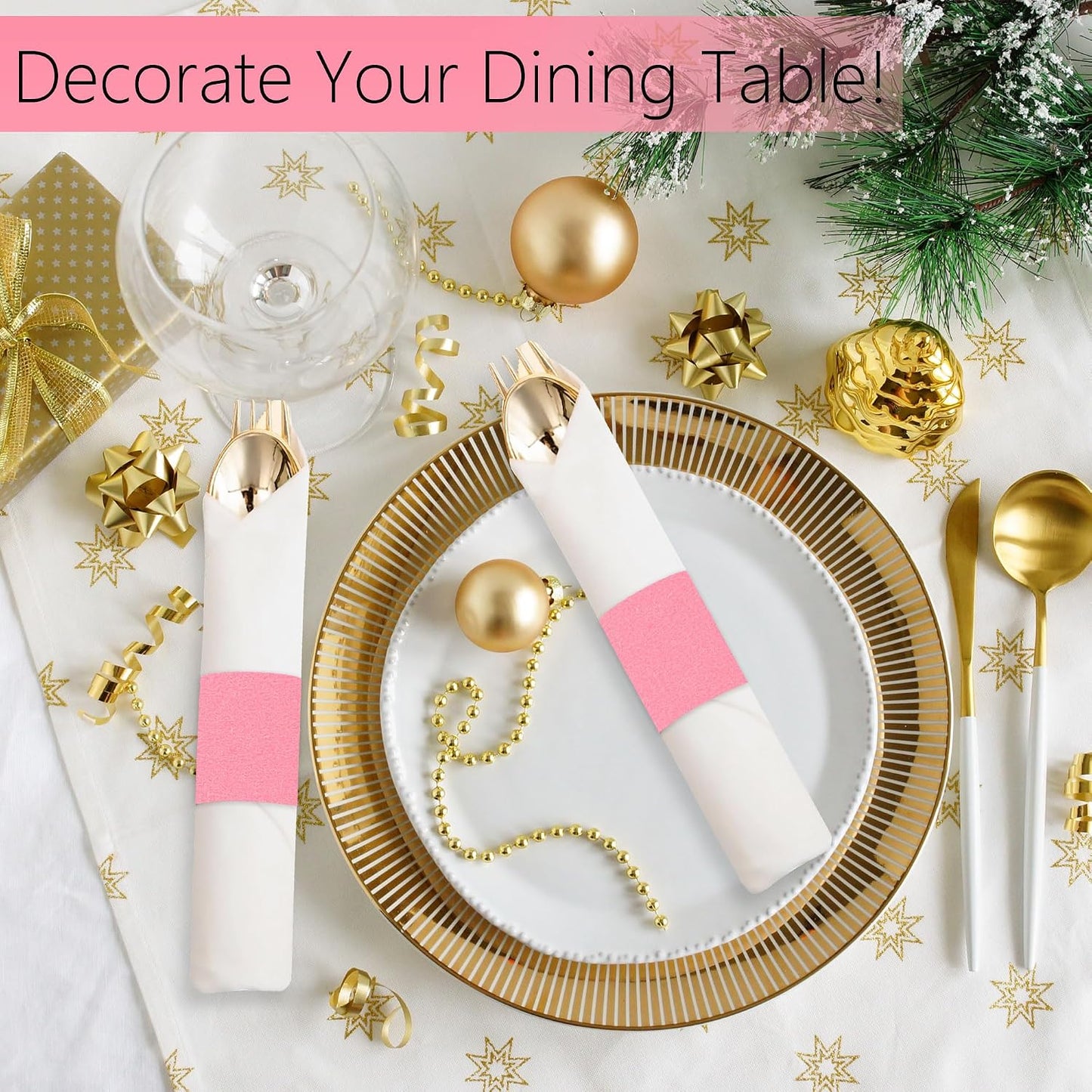 200 Pcs Pink Napkin Bands Self Adhesive | Paper Napkin Rings, Silverware Wraps Bands, Table Setup, Wedding Event Party Supply