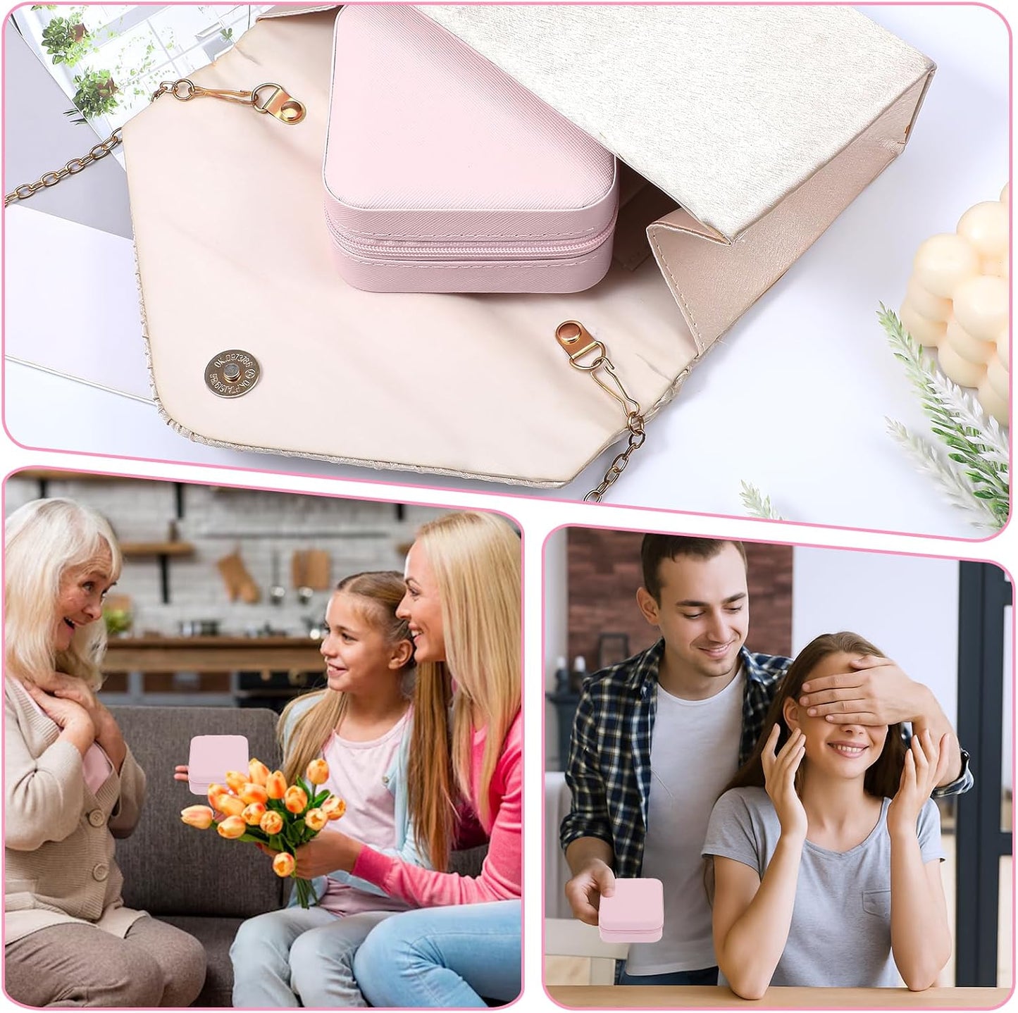 12pcs Mini Travel Jewelry Case,Bridesmaids Proposal Small Jewelry Box Mini Jewelry Organizer,Small PU Leather Portable Storage Box for Rings,Earrings,Necklaces,Bracelets(cherry blossom pink)