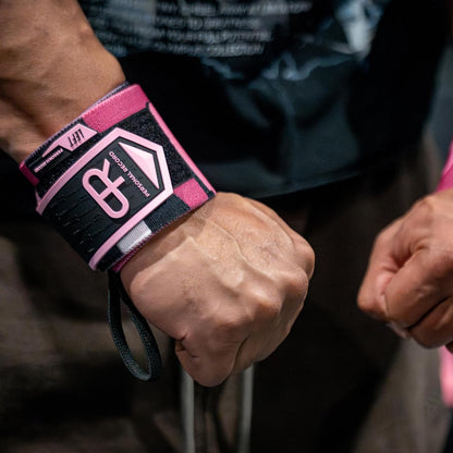 PR Personal Record Heavy Duty Premium Wrist Wraps, More Elasticity, Reinforced Stitching, Extra Wide Strap, Strong Thumb Loop, Larry Wheels Weightlifting Wraps