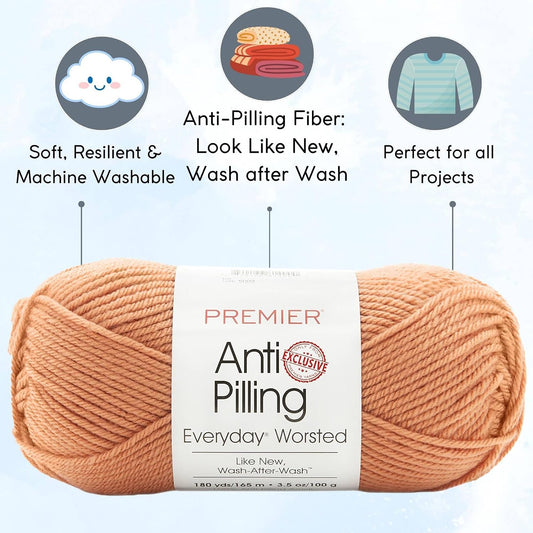 Premier Yarns Everyday Anti-Pilling Peach Blossom DN100-89 (3-Skeins - Same Dye Lot) #4 Worsted Weight Acrylic Yarn for Crocheting and Knitting with Project Bag