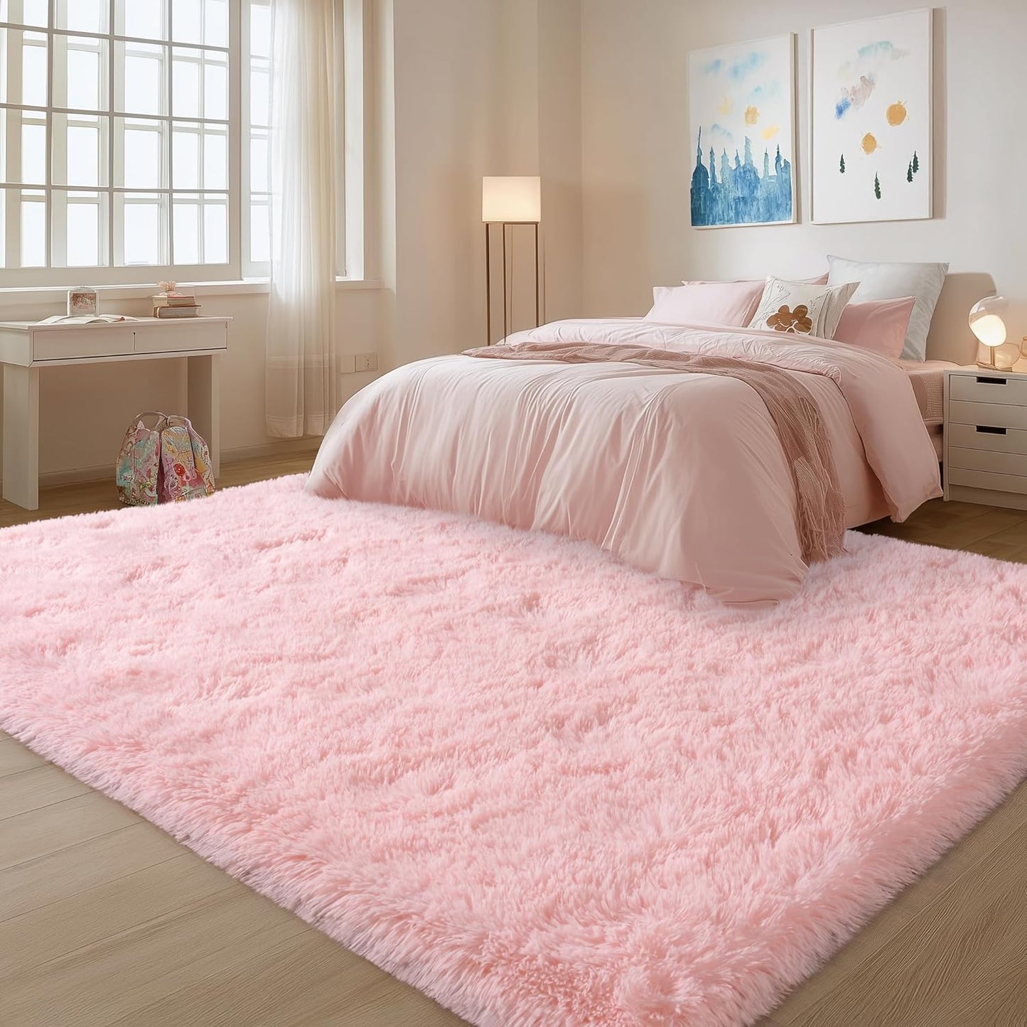 Pink Rugs for Living Room, 5x7 Area Rug for Bedroom Girls Kids Room, Fluffy Shaggy Shag Carpet, Soft Non Slip Aesthetic Decor for Home