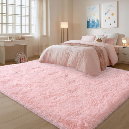 Pink Rugs for Living Room, 5x7 Area Rug for Bedroom Girls Kids Room, Fluffy Shaggy Shag Carpet, Soft Non Slip Aesthetic Decor for Home
