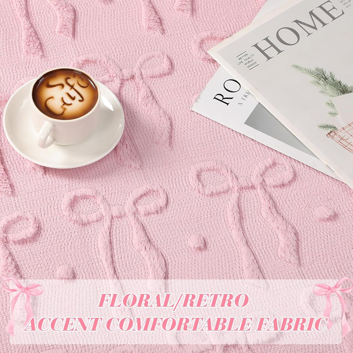 Pink Bow Area Rugs 4 x 6 ft Cute Sweet Throw Rugs Pink Plush Faux Fur Aesthetic Soft Bedroom Carpet for Living Room Dining Playroom Nursery Family Indoor Dorm