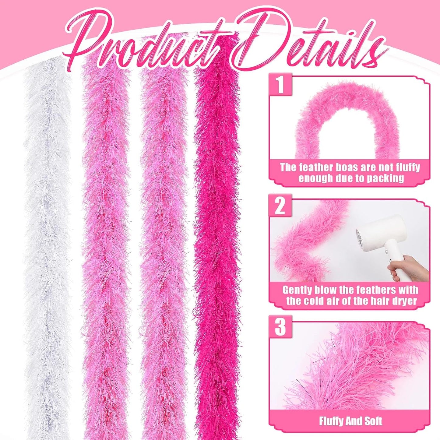 Jexine Feather Boas Bulk Artificial Fluffy Boas Decor for Wedding Costume Dress Tea Party Supplies