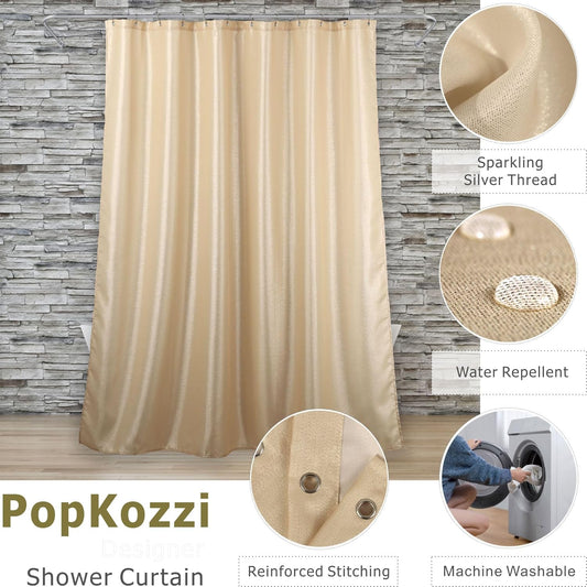 Champagne Gold Sparkle Shower Curtain: Creamy Peach Gold Glitter Shiny Fabric Decorative Shower Curtains for Bathroom - Waterproof Washable Light Apricot Silver Metallic Satin Bath Curtain - 72x72
