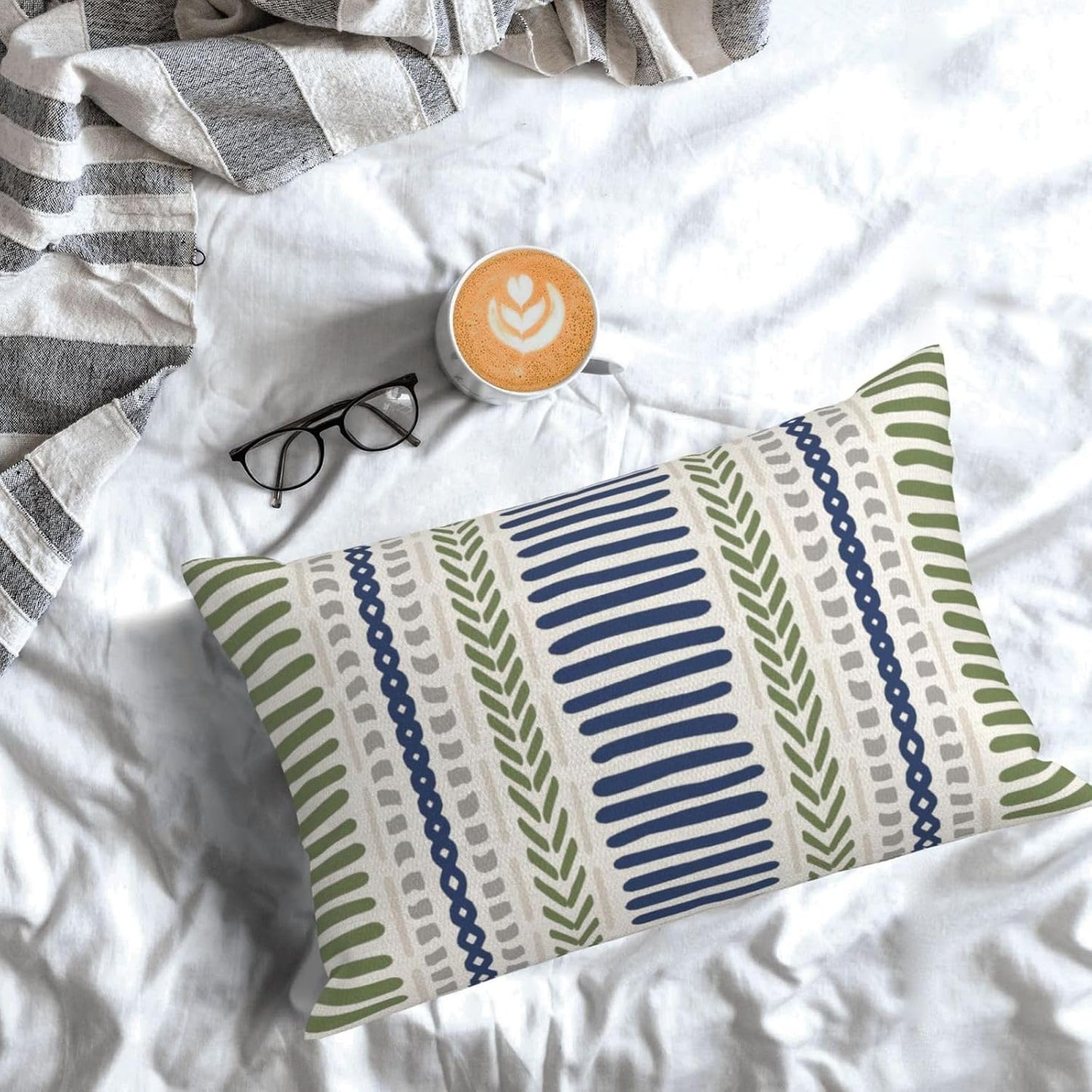 Pink Sage Green Pillow Covers 18x18 Inch 2 Pcs Boho Preppy Polka Dots Striped Decor Throw Pillows Modern Geometric Outdoor Farmhouse Decoration Pillowcase Linen Cushion Cover for Couch Sofa
