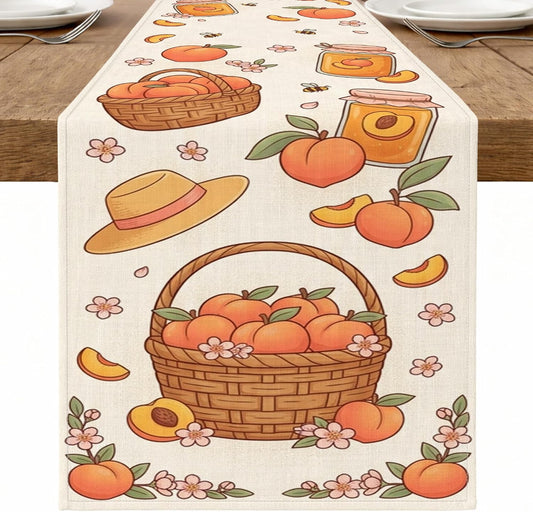 Vintage Peach Floral Table Runner, Rustic Summer Kitchen Dining Decor for Home Family Gatherings and Seasonal Parties 13x72 Inch