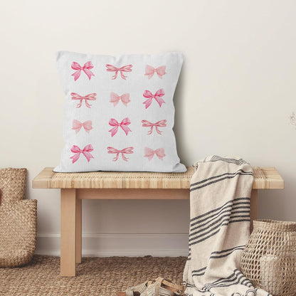 Pink Bow Throw Pillow Covers, Coquette Pillow Covers, Girly Decorative Pillow Covers for Girls Room Aesthetic, Coquette Room Decor, Bow Room Decor, Preppy Trendy Decor Pillow Covers 18x18