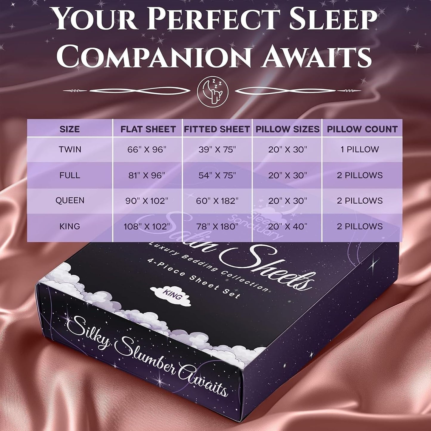 SLEEP SANCTUARY Satin Sheets King Size – 4 Piece Luxury Silky Bed Set, Softer Than Silk, 15" Deep Pocket, Cooling & Wrinkle-Free, Moisture-Wicking & Breathable for Hair & Skin (Blush Pink)