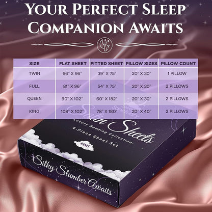 SLEEP SANCTUARY Satin Sheets King Size – 4 Piece Luxury Silky Bed Set, Softer Than Silk, 15" Deep Pocket, Cooling & Wrinkle-Free, Moisture-Wicking & Breathable for Hair & Skin (Blush Pink)