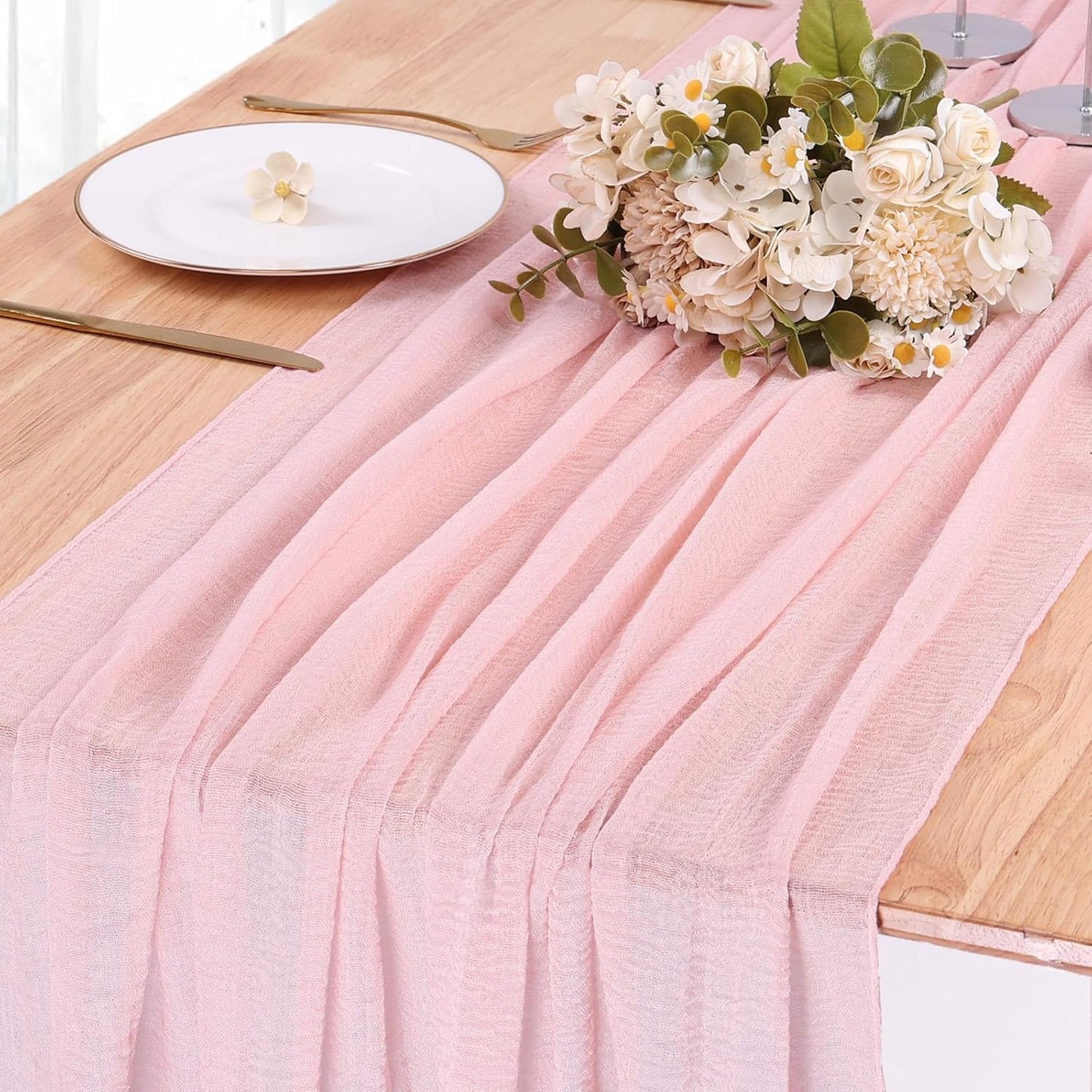 Blushing Pink Cheesecloth Table Runner 10ft Gauze Table Runner for Wedding Baby Bridal Shower Party 32x120 Inches Boho Rustic Long Cheese Cloth Spring Home Decorations