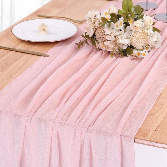 Blushing Pink Cheesecloth Table Runner 10ft Gauze Table Runner for Wedding Baby Bridal Shower Party 32x120 Inches Boho Rustic Long Cheese Cloth Spring Home Decorations