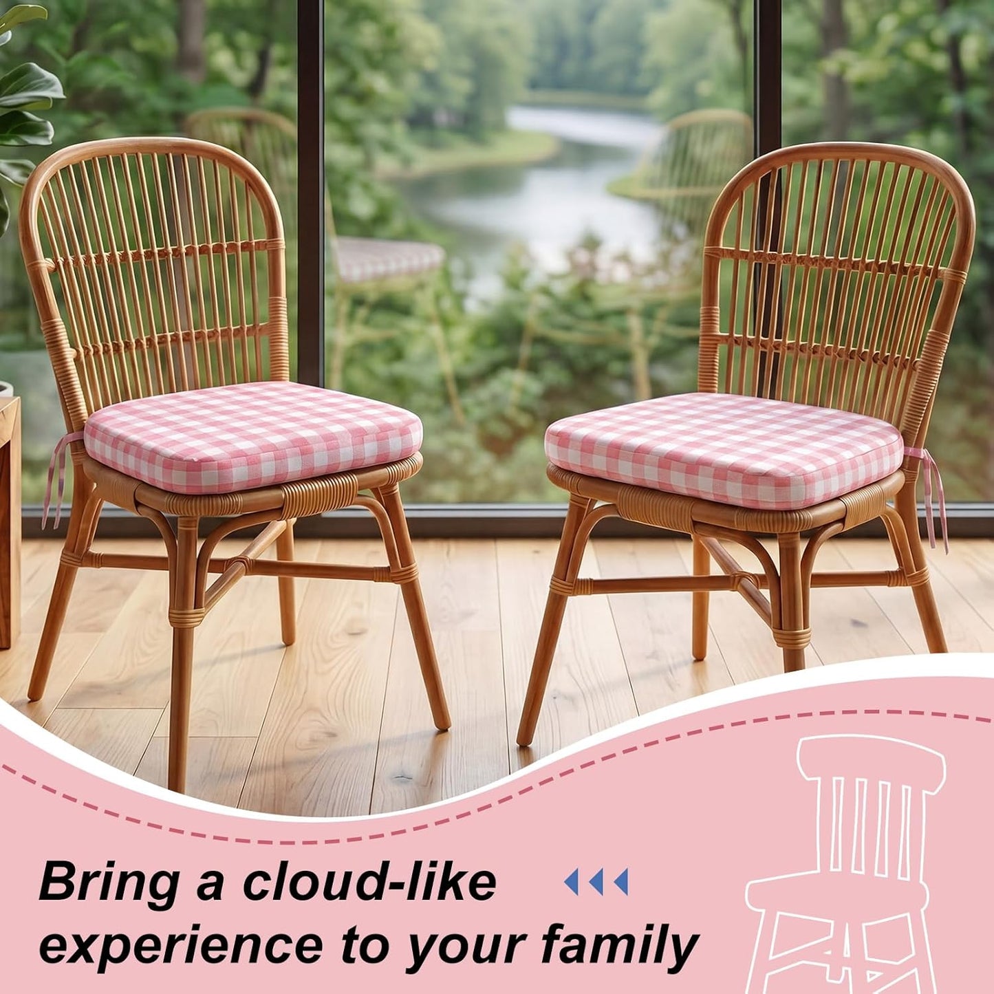 Geetery D-Shaped Checkered Chair Cushion for Dining 17"x16"x2" Thick Buffalo Plaid Non-Slip Chair Pad with Ties and Removable Cover for Home Outdoor Patio Room Indoor Seat Cushion (Pink)