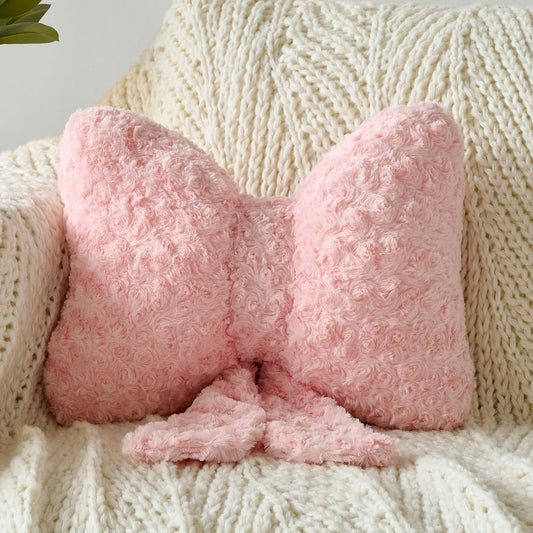 Bow Pillow, Decorative Bow Pillows with Soft Plush for Couch Bed, Bow Shaped Throw Pillow Room Decor for Bedroom, Bow Decorative Pillow for Living Room (Pink, Small-12 Inches)