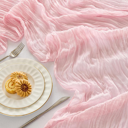 Fanami 1 Pack Cheesecloth Table Runner -10FT Blush Pink Boho Gauze Cheese Cloth Table Runner 120 Inches Long Rustic Sheer Fabric Centerpieces for Wedding Birthday Party Bridal Baby Shower Decorations
