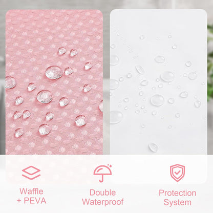 3 in 1 Stall Half Size Pink Shower Curtain Set-36 W x 72 H, Modern Waffle Waterproof Fabric and PEVA Liner Set with Stainless Steel Hooks