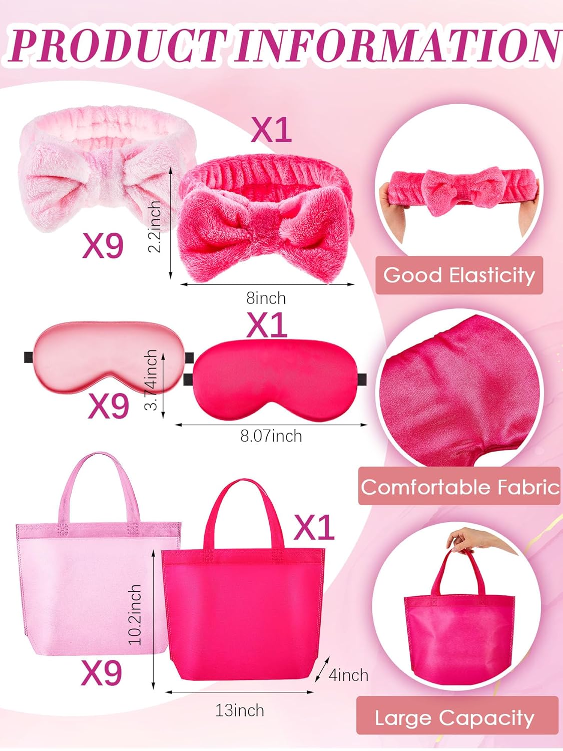Bokon 40 Pcs Spa Party Supplies 10 Birthday Squad Princess Robe 10 Tote Bags 10 Headbands 10 Spa Masks for Birthday