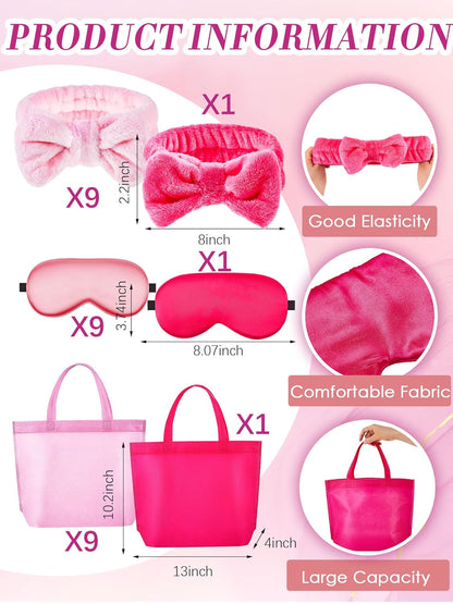 Bokon 40 Pcs Spa Party Supplies 10 Birthday Squad Princess Robe 10 Tote Bags 10 Headbands 10 Spa Masks for Birthday