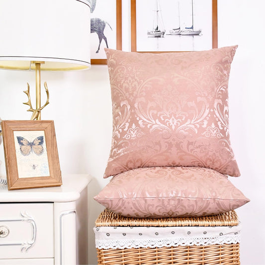 CaliTime Pack of 2 Throw Pillow Covers Cases for Couch Sofa Home Decoration Vintage Damask Floral Shining & Dull Contrast 18 X 18 Inches Dusty Pink