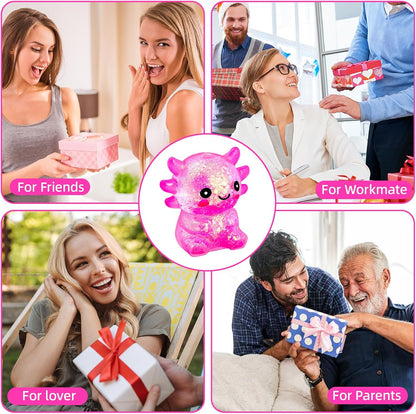 Squishy Fidget Stress Axolotl Toy, Axolotl Squishy Malt Sugar Stress Balls for Adults Kids, Cute Animal Sensory Toys, Squeeze Stretchy Axolotl Stress Toys for Party Favors (Pink)
