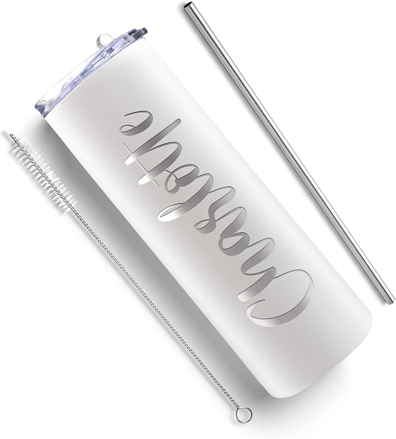 Personalized Tumblers for Women, 20 Oz. w Straw & Cleaner Brush | 8 Color - 12 Font - Light Pink | Custom Tumblers for Her, Mom - Personalized Gifts - Stainless Steel Custom Cups