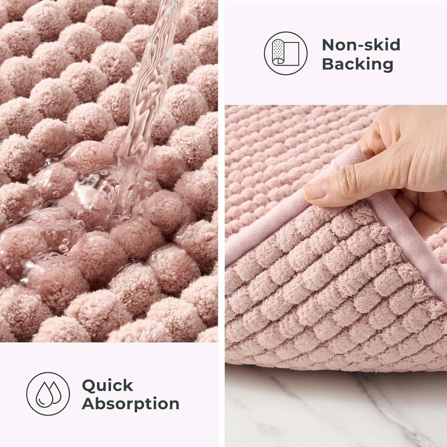 FRESHMINT Thick Chunky Chenille Bathroom Rugs 17"x24", Non Slip Bath Mat for Bathroom Floor, Large Soft Bathroom Decor Accessories, Cute Shower Mat Water Absorbent, Washable, Dusty Pink