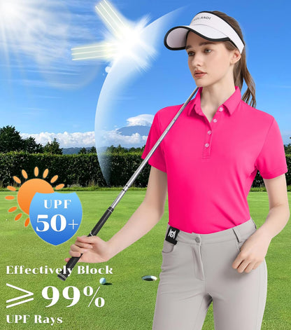 Women's Polo Shirts UPF 50+ Casual Sun Protection Work Quick Dry 4 Buttons Short Sleeve Collared Golf Shirt XS-3XL