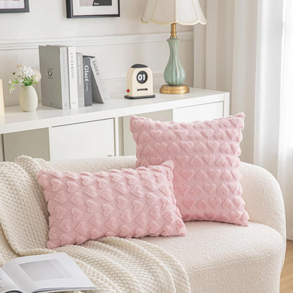 AQOTHES Set of 2 Heart Love Cute Pink Decorative Valentines Throw Pillow Covers 12x20, Soft Plush Faux Fur Pillow Covers for Couch Sofa Home Valentines Day Decoration