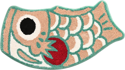 Cute Fish Bath Mat for Bathroom, Japanese Style Koi Flag Soft Non-Slip Mats, Pink Green Water Absorbent Shower Rug, Machine Washable Floor Carpet