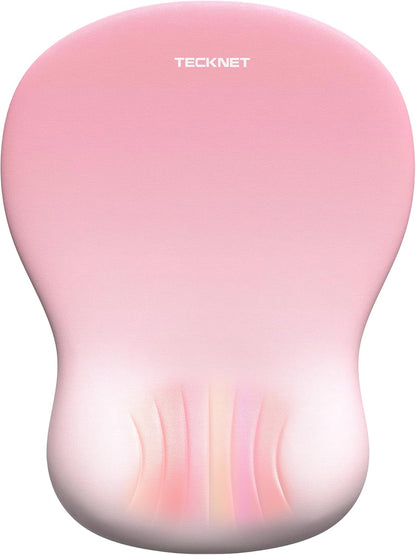 TECKNET Ergonomic Mouse Pad with Wrist Rest, Memory Foam Mousepad with Wrist Support, Smooth Surface, Middle Concave & Non-Slip Base for Laptop/PC, Pain Relief for Home Office Gaming, Pink