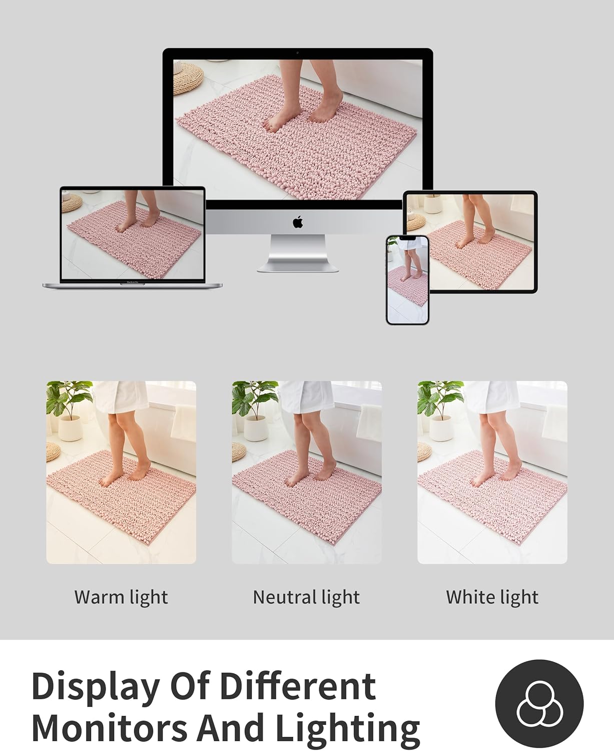 ILANGO Bathroom Rugs Pink 24x17,Extra Soft Absorbent Chenille Bath Rugs,Thick Non-Slip Shaggy Bath Mat,Machine Washable Quick Dry Shaggy Bath Mats for Bathroom Floor, Tub, Shower Accessories