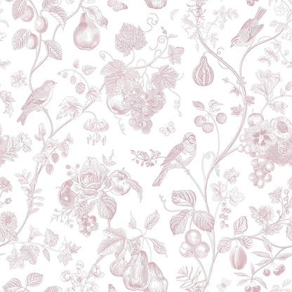 VEELIKE Blush Pink Toile Wallpaper Peel and Stick Floral Wallpaper with Birds Fruits 17.7''x118'' Self Adhesive Contact Paper Removable Chinoiserie Wall Paper for Girls Bedroom Nursery Powder Room