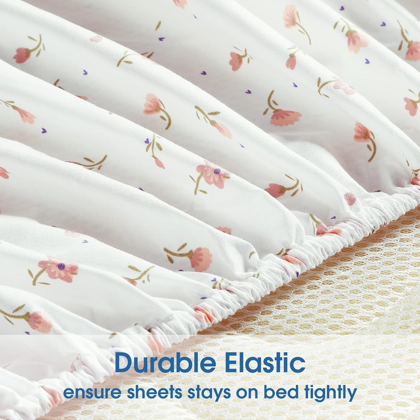 HOMEIDEAS 6 Piece Printed Full Size Bed Sheets, Extra Soft Brushed Microfiber 1800 Bedding Pattern Sheets, Deep Pocket, Wrinkle & Fade Free, Pink Floral