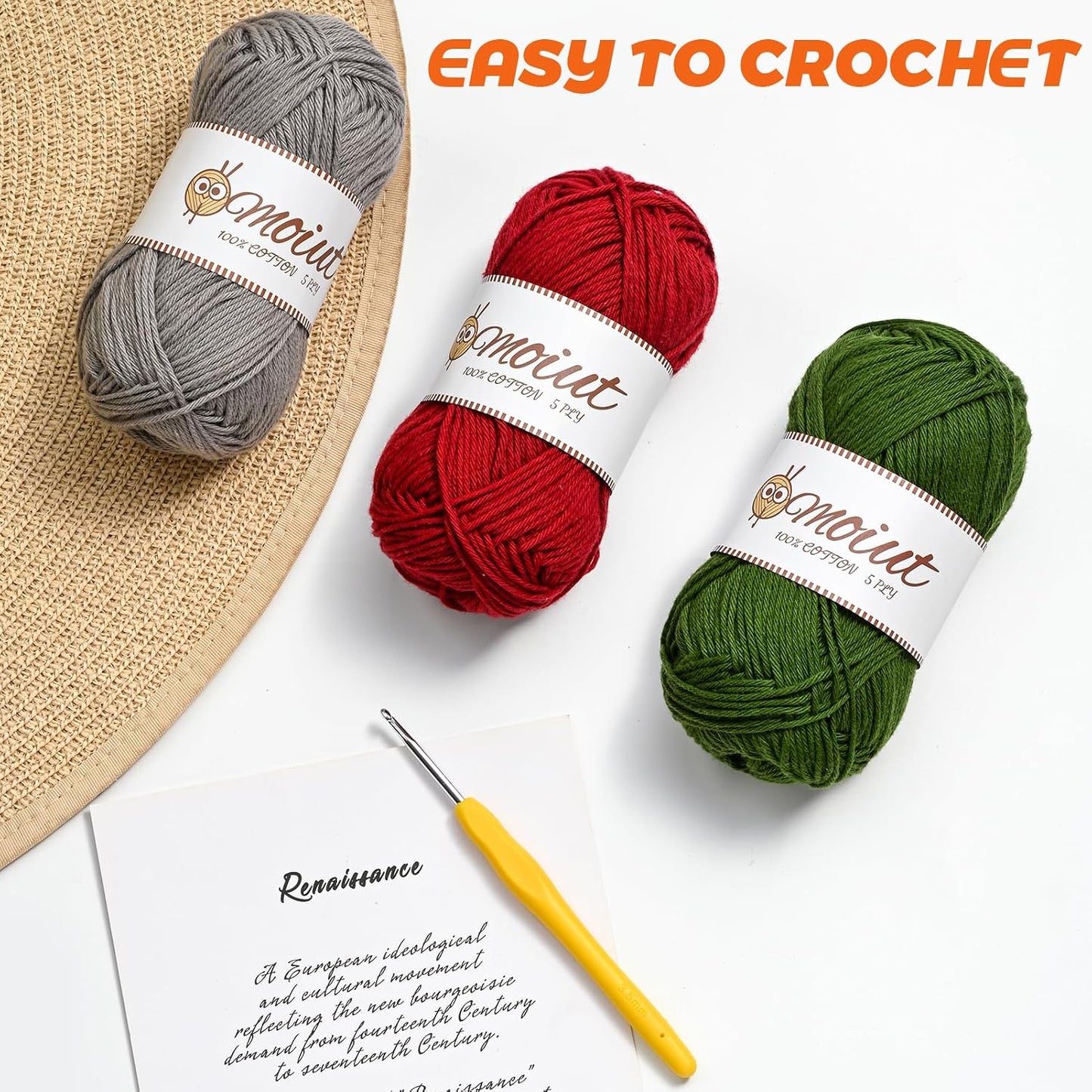 3 Pack Cotton Yarn for Crocheting, Baby Yarn for Crocheting Soft, 393yds / 5.29oz Fluffy Amigurumi Crochet Yarn, 5 Ply 100% Milk Cotton Yarn for Puzzle、Socks、Clothes(3 Pink)