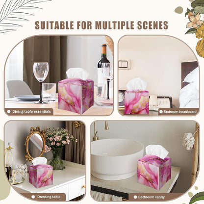 Pink Marble Decorative Square Leather Tissue Box Cover - Tissue Holder Gifts for Women Family and Friends on Birthday Housewarming Home Decor Decorative for Bathroom Kitchen Nightstands Office - A05