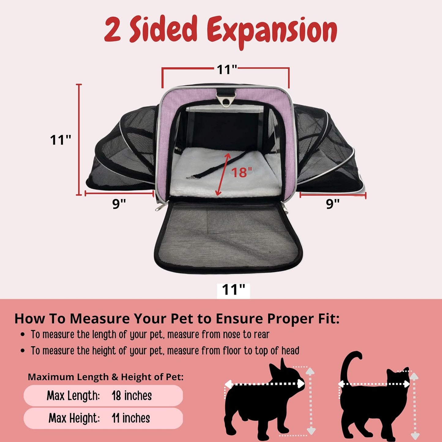 RUFF LIFE 101 Airline Approved Expandable Premium Pet Carrier on Wheels- Two Sided Rolling Carrier- Designed for Dogs & Cats- Extra Spacious Soft Lined Carrier! - Pink (RL-PET-CARRIER-WHEELS)