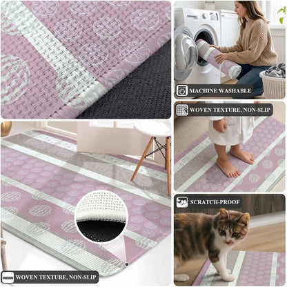 Bathroom Rugs 31.5x47.2 Inch, Farm Fruits Non Slip Rugs Washable Low Pile, Watermelon Lemons Peach Pink Grey Striped Front Door Mat Entryway Rug with Rubber Backing
