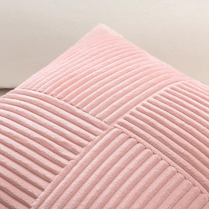 OTOSTAR Set of 1 Decorative Throw Pillow Cover Soft Corduroy Solid Lumbar Pillow Cases Farmhouse Boho Striped Cross Patchwork Textured Cushion Cover for Sofa Car Bed Living Room 12x20 Inch, Pink