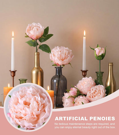 florisso Light Pink Peony Artificial Flowers - 11 Branches Silk Peonies for Vase Arrangements, Wedding Decor & Living Room Accents (Faux Flowers)