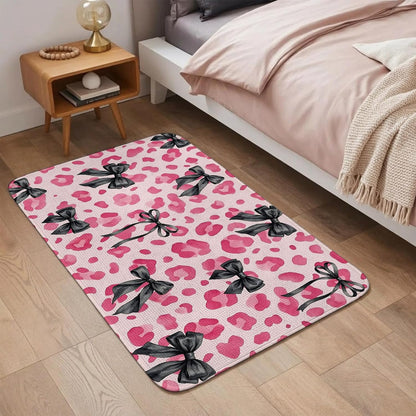 Bathroom Rugs 31.5x47.2 Inch, Black Bow Pink Leopard Non Slip Rugs Washable Low Pile, Minimalist Boho Chic Modern Front Door Mat Entryway Rug with Rubber Backing