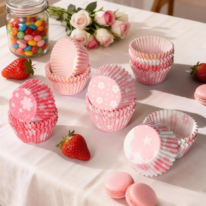 Pink Floral Mini Cupcake Liners 400 Count Colorful Paper Baking Cups Food Grade Disposable Cupcake Wrappers Bright Colors Muffin Cups for Wedding Birthday Tea Party Baking Supplies