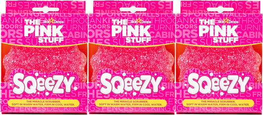 Stardrops – The Pink Stuff – SQeeZY Miracle Scrubber Sponge, Scratch Free Solution for Ultimate Home Cleaning - Perfect for Kitchens, Bathrooms, and Outdoor Use, 3-Pack