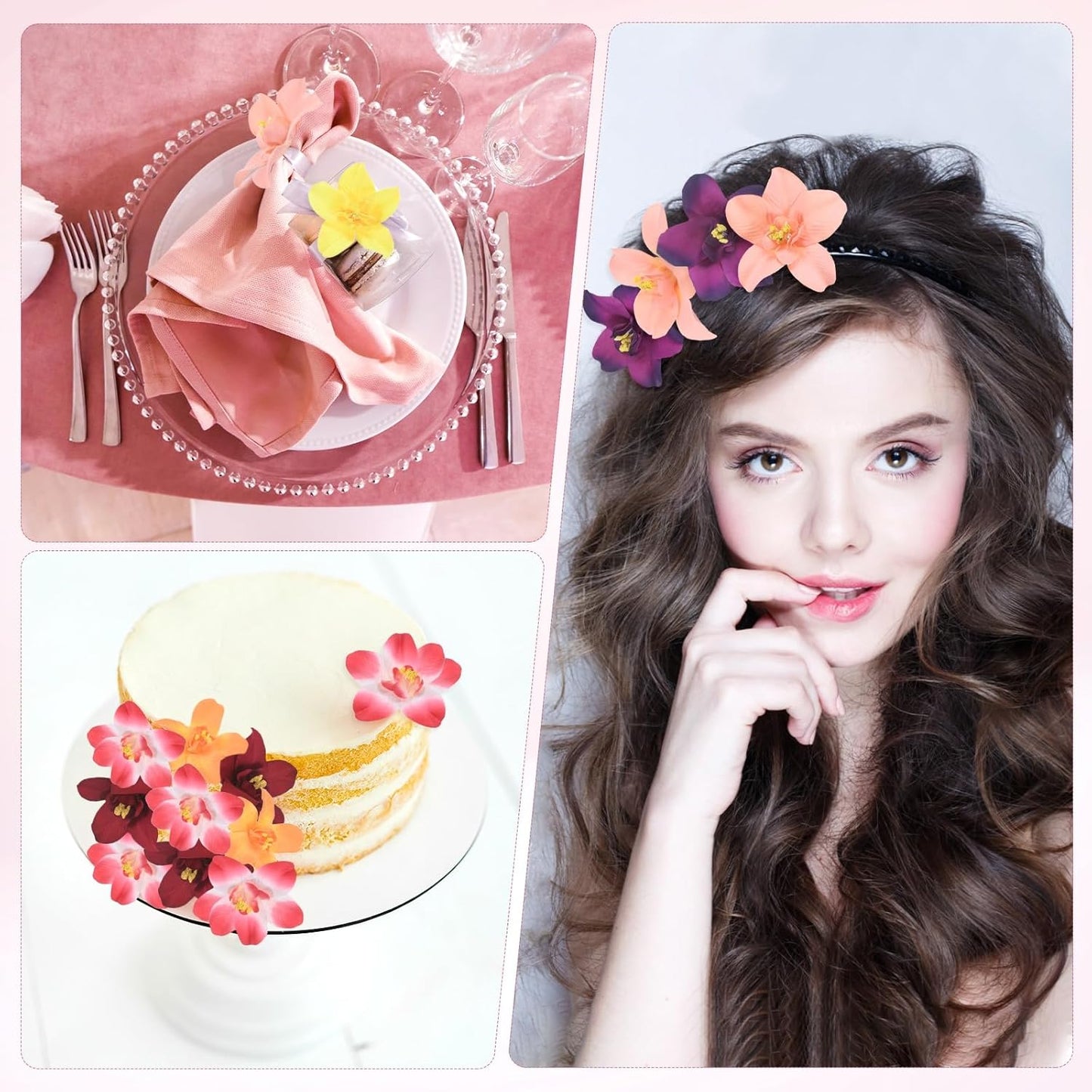 M METERXITY Artificial Flower Heads (3 Inch, White Pink) 20 PCS - Orchid Silk Fake Flowers & Faux Floral Bulk, Apply to DIY Crafts/Wedding/Party/Decor/Home